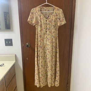Vintage floral midi dress with corset ties in back